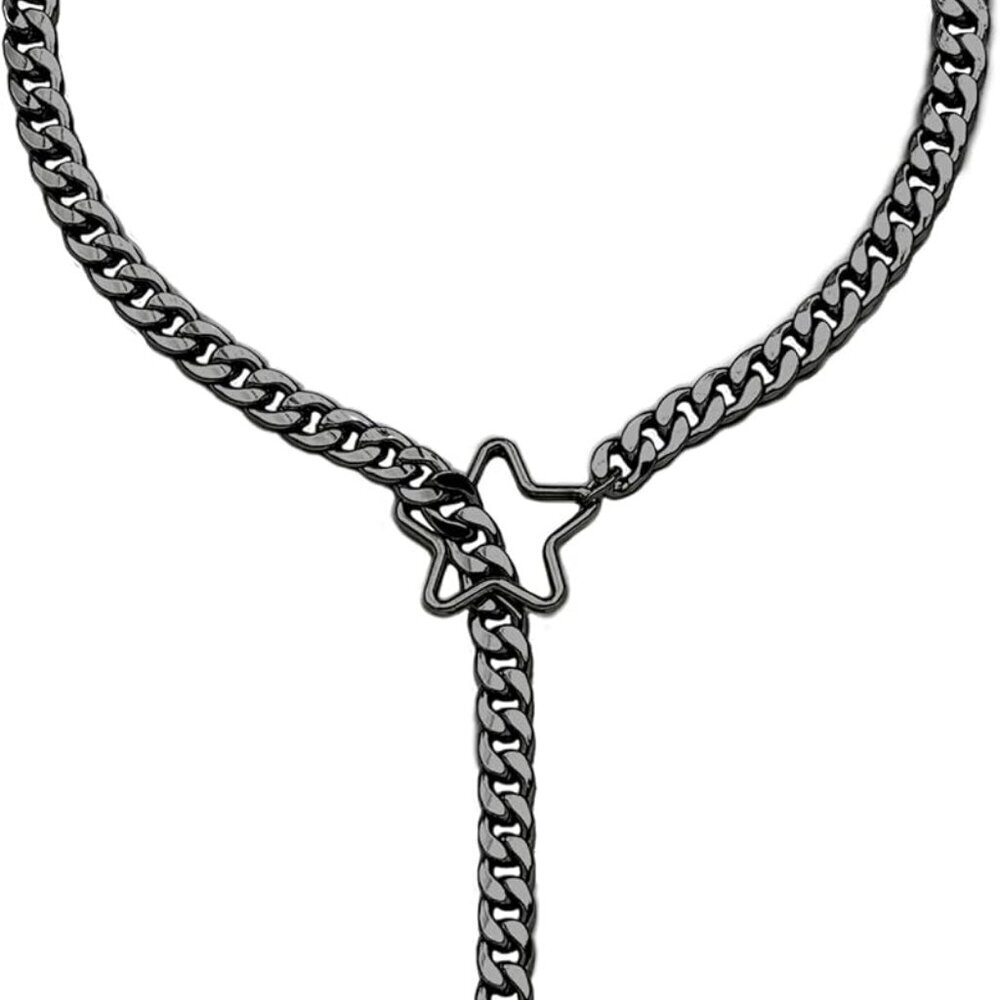 Star Moon O-Ring Slip Chain Necklace For Women, Handmade Punk Rock Cuban Adjusta